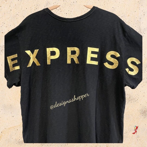 EXPRESS Black t-shirt w/bold, graphic Gold letters across the back LG - Picture 1 of 6